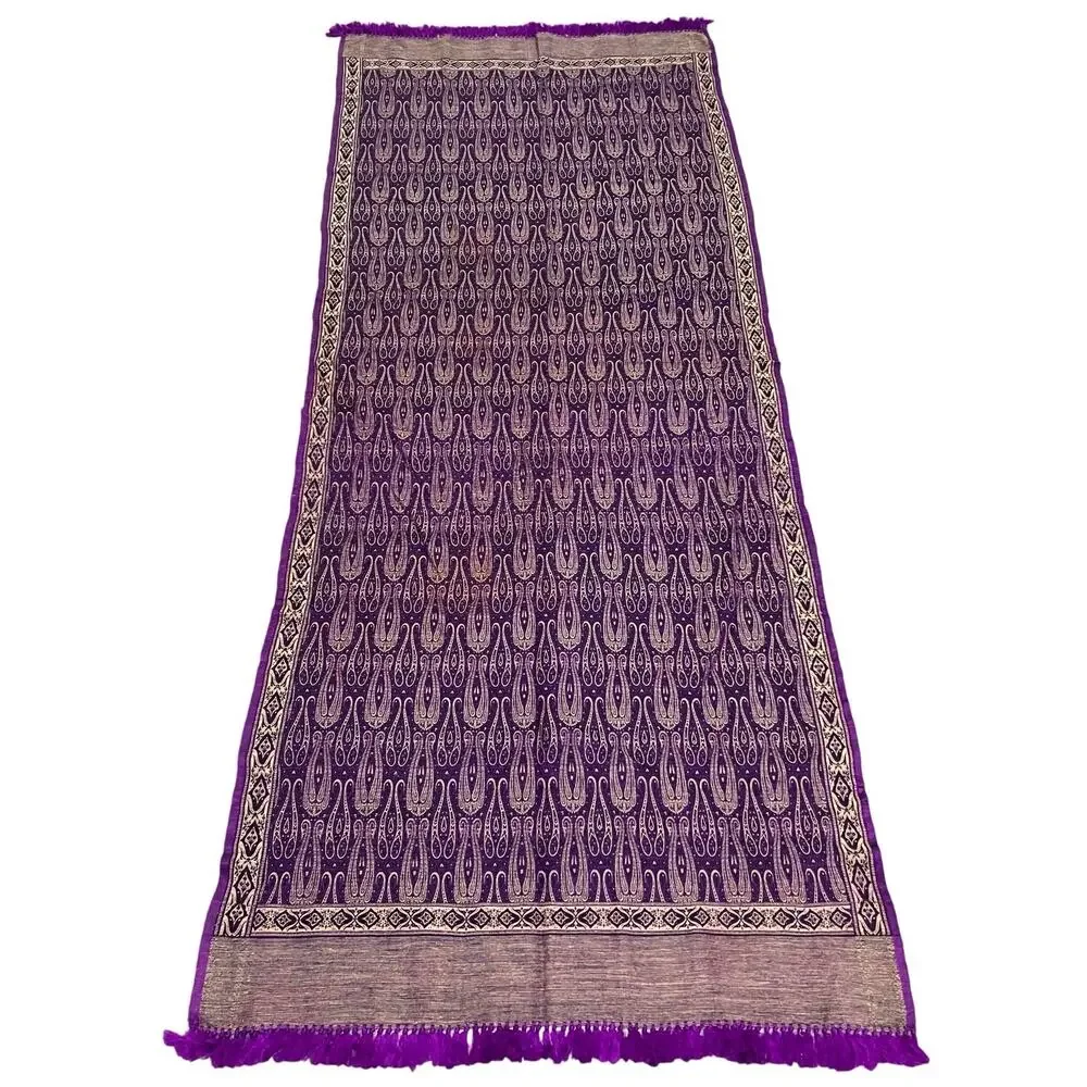 Vintage Large 89” Wool Shawl Wrap Woven Purple Himalayan Paisley Tibet India - Picture 2 of 5
